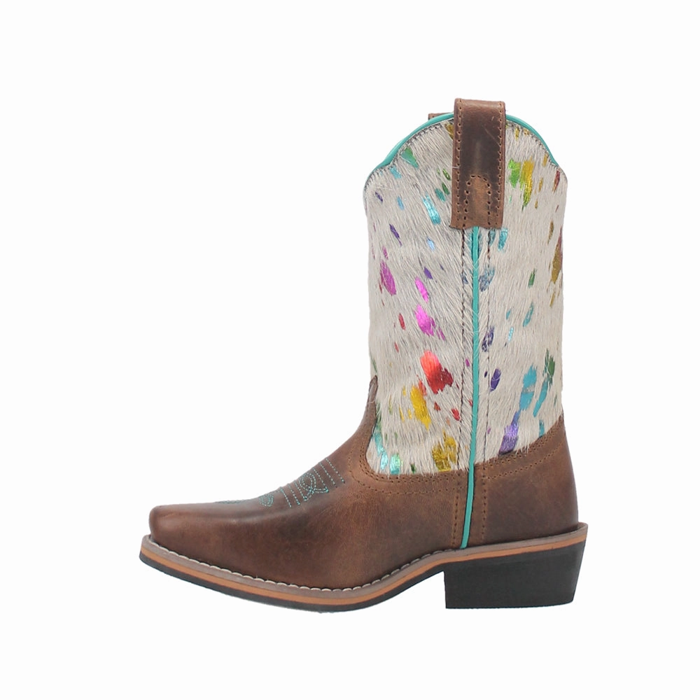 Smooth Style Mid Length Rumi Cow Metallic Square Toe Cowboy Boots (Big Kid)