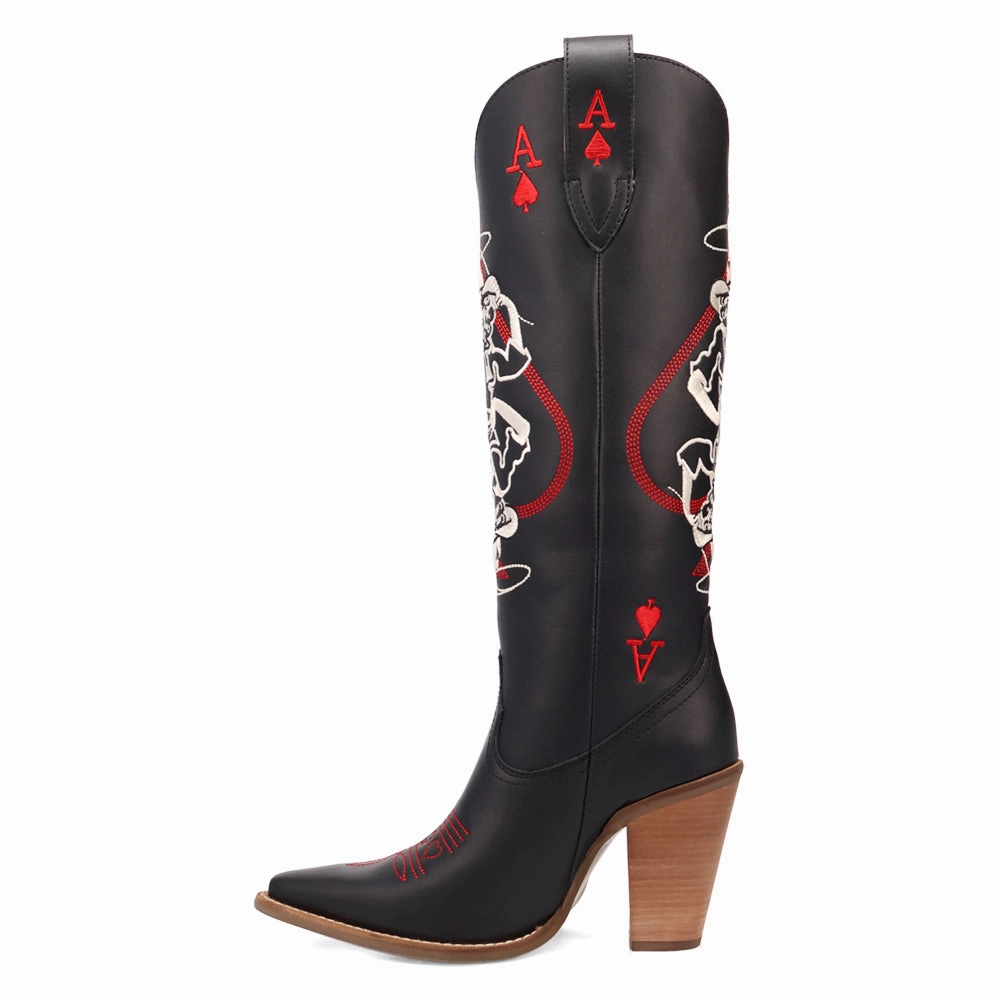 Ace Of Spades Embroidered Snip Toe Cowboy Boots Anti Odor Rural Traveler Workplace Use