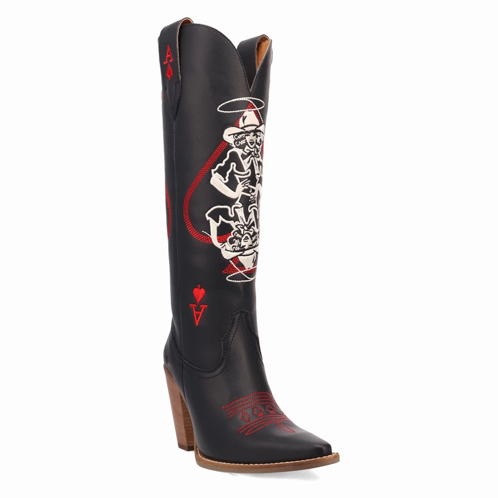 Flexible Ankle Support Slim Profile Ace Of Spades Embroidered Snip Toe Cowboy Boots