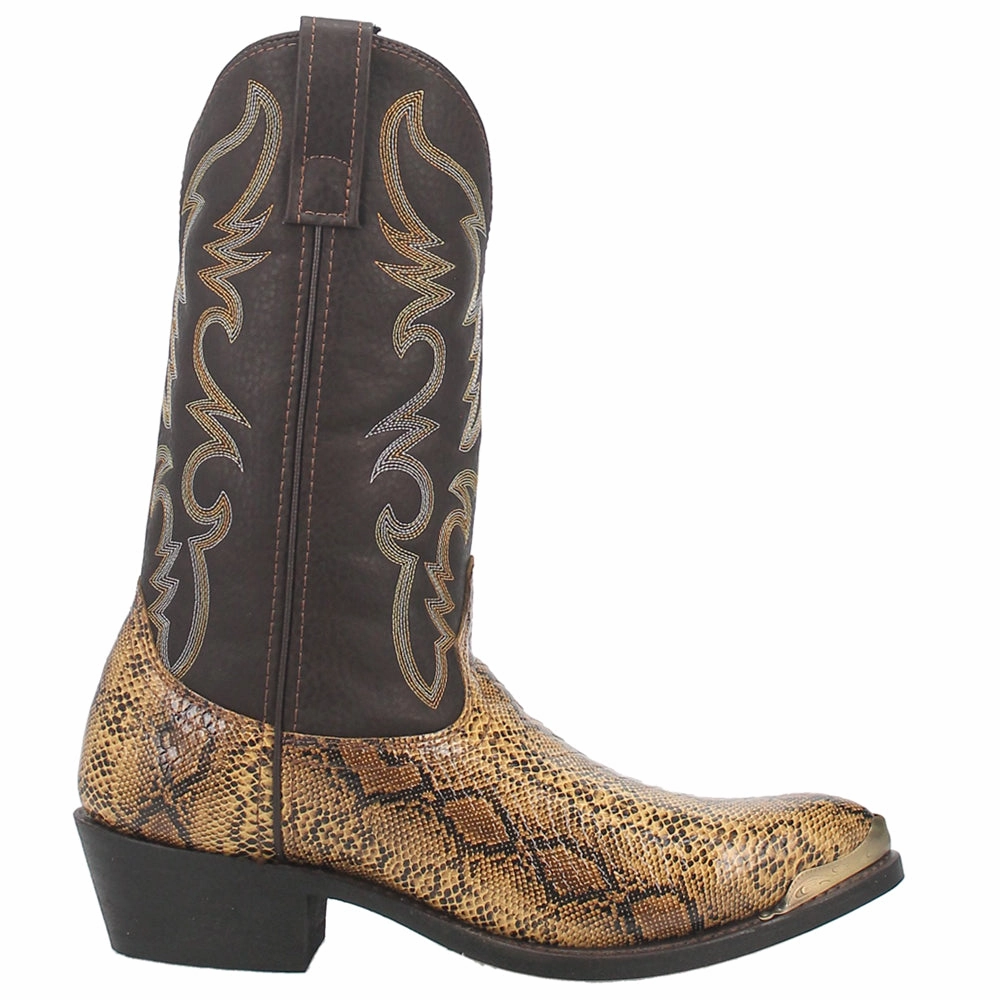 Pressure Distribution System Rugby Monty Snake Print Pointed Toe Pull On Cowboy Boots