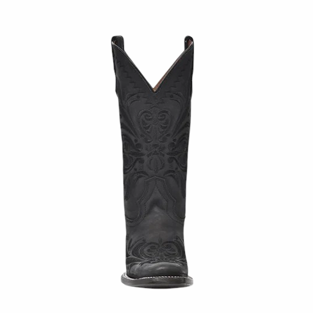 Wide toe box Flexible Frame Rough Trail Hiker All Black Tooled Inlay Square Toe Cowboy Boots