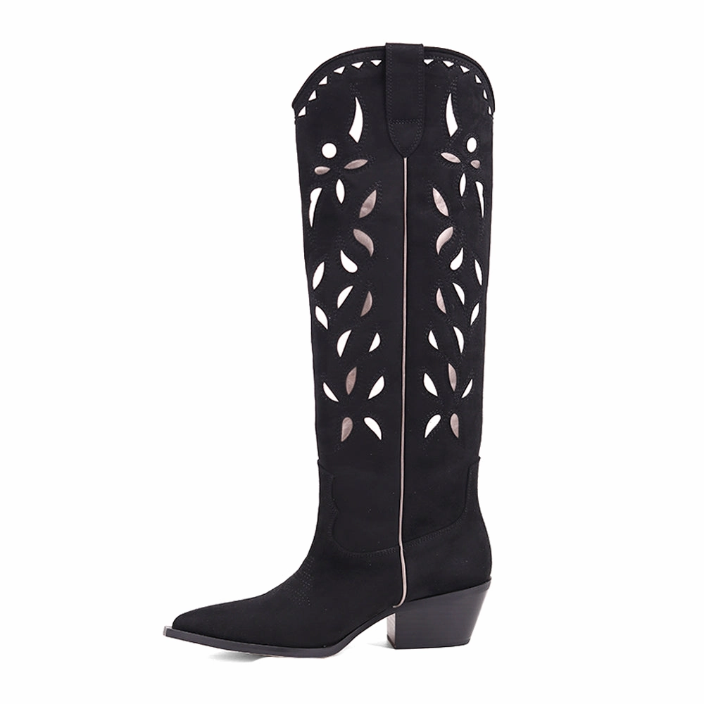 Eco Material Functional Minimalist Zooey Embroidered Pointed Toe Cowboy Boots