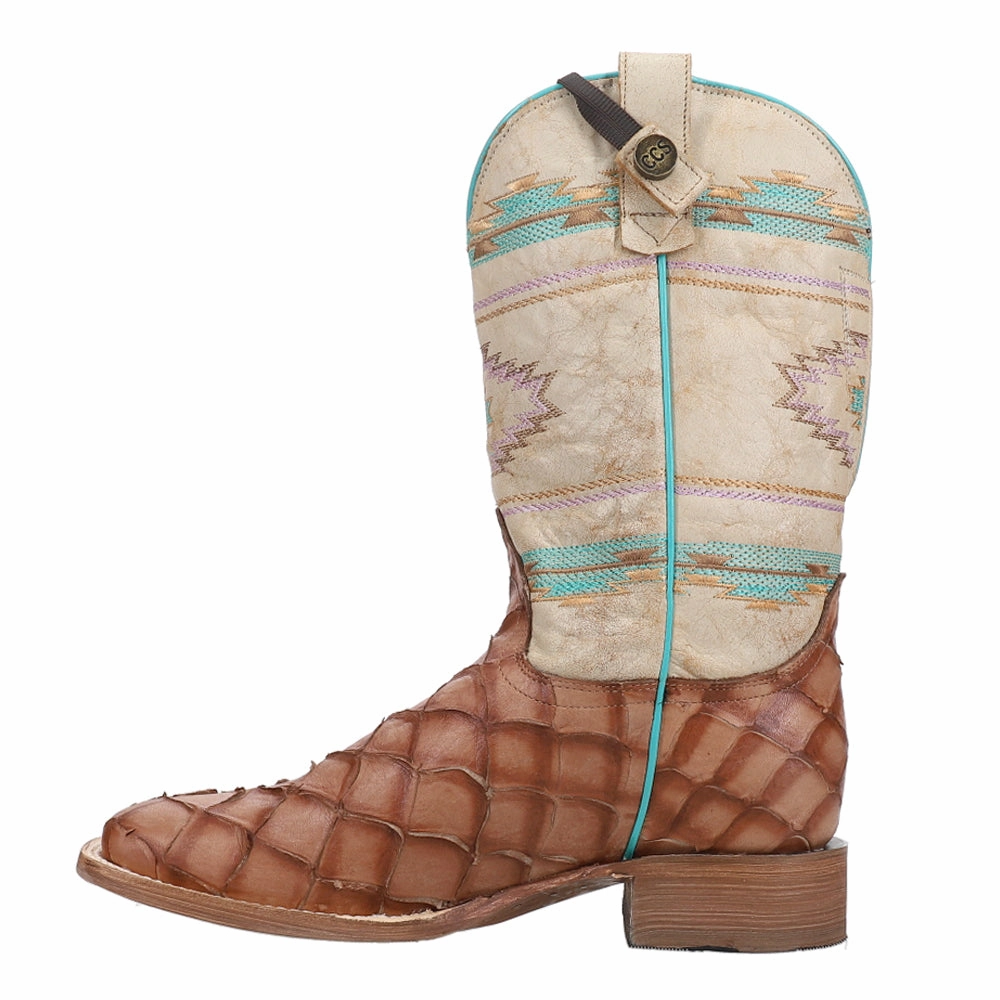 Padded Liner Big Bite Pirarucu Print Square Toe Cowboy Boots