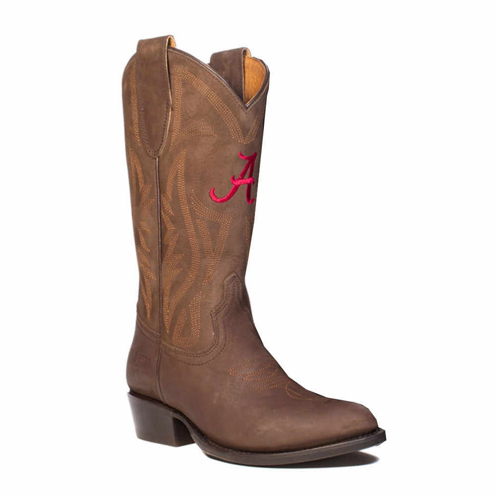 Breathable All Day Wear University of Alabama Embroidered Round Toe Pull On Cowboy Boots