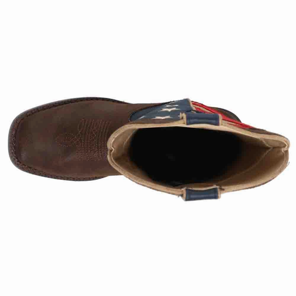 Open Toe Durable Grip American Patriotic Square Toe Cowboy Boots (Big Kid)