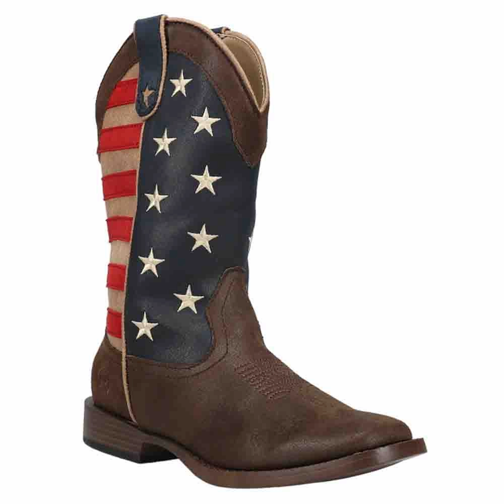 Non Compression Fit American Patriotic Square Toe Cowboy Boots (Big Kid)