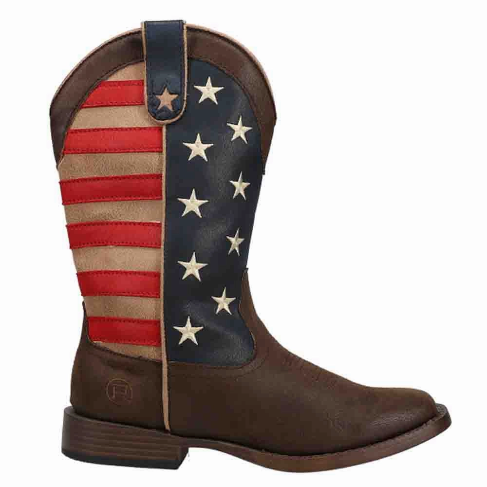 Brave Path American Patriotic Square Toe Cowboy Boots (Big Kid)