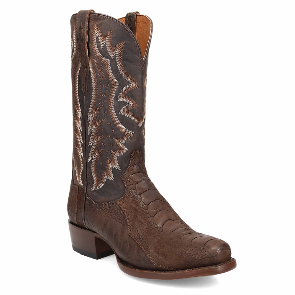 Snug Heel Lock Anders Embroidered Ostrich Square Toe Cowboy Boots