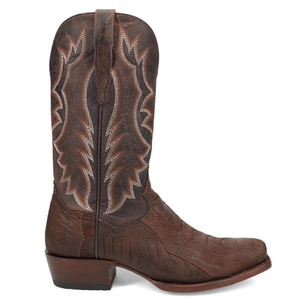 Flexible Sole Anders Embroidered Ostrich Square Toe Cowboy Boots