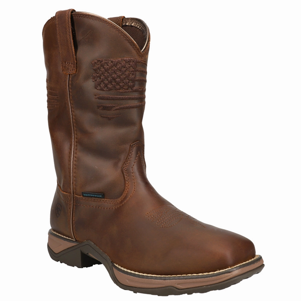 Multi-Season Wear Brogue Detail Anthem Patriot Embroidery Pull On Boots