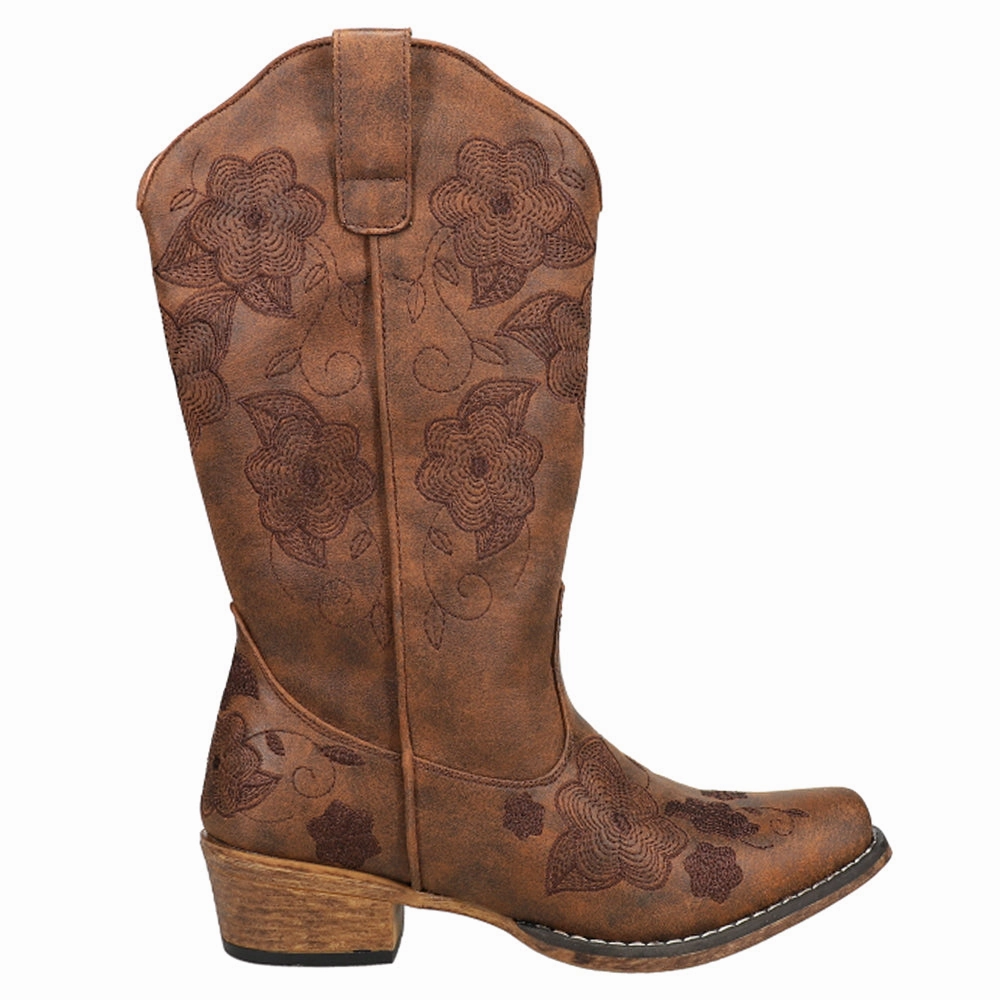 Soft Padding Riley Flowers Floral Embroidered Snip Toe Cowboy Boots