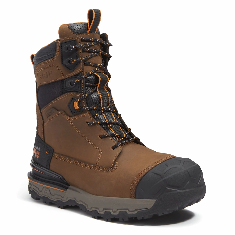 Boondock Ultralight 8 Inch Waterproof Composite Toe Work Boots Slip Resistant Grooves hook - and - loop closure