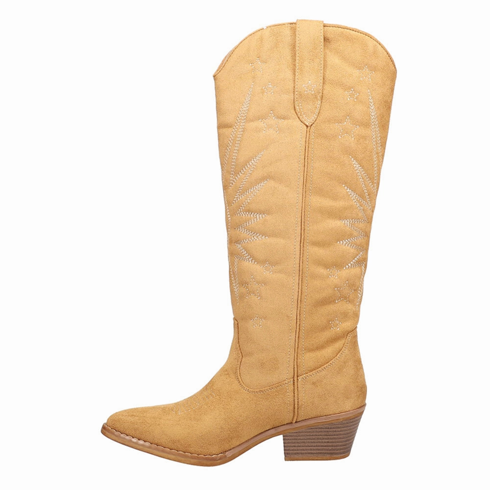 Starburst Narrow Pointed Toe Embroidered Cowboy Boots PU