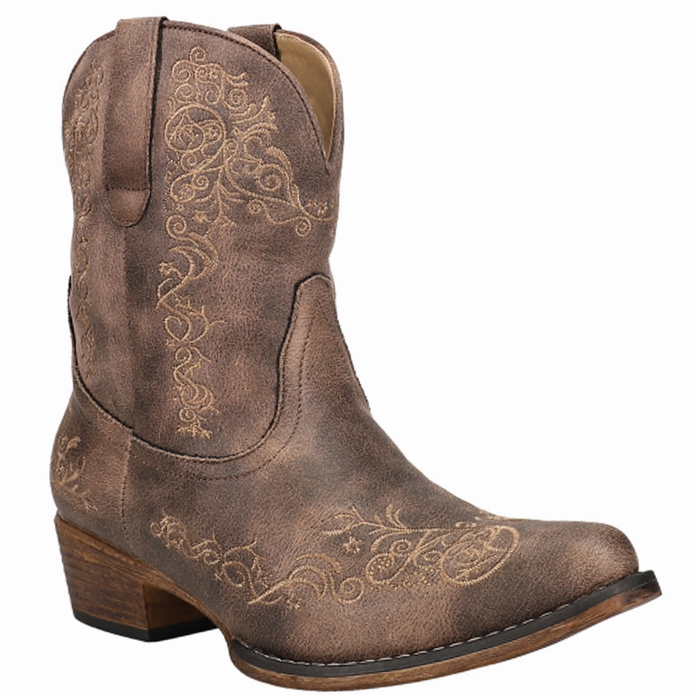 Anti Fatigue Technology Riley Shorty Scroll Embroidered Snip Toe Cowboy Booties