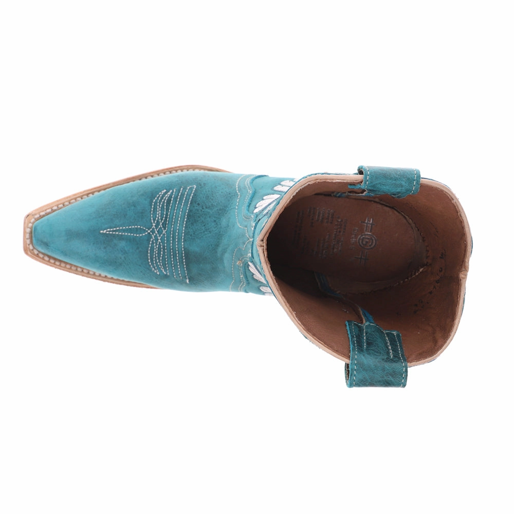 Stable Support Windy Weather Aqua Butterfly Embroidered Ankle Pull On Cowboy Booties