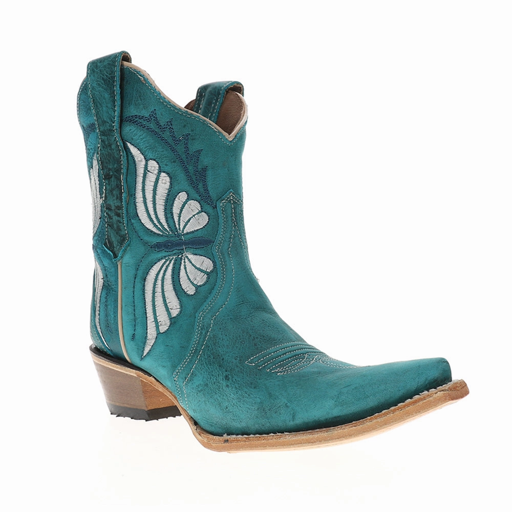 Grippy Outsole Trail Runner Breathable Interior Aqua Butterfly Embroidered Ankle Pull On Cowboy Booties