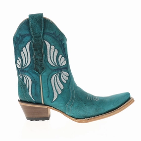 Chain Touch Anti Puncture Design Aqua Butterfly Embroidered Ankle Pull On Cowboy Booties