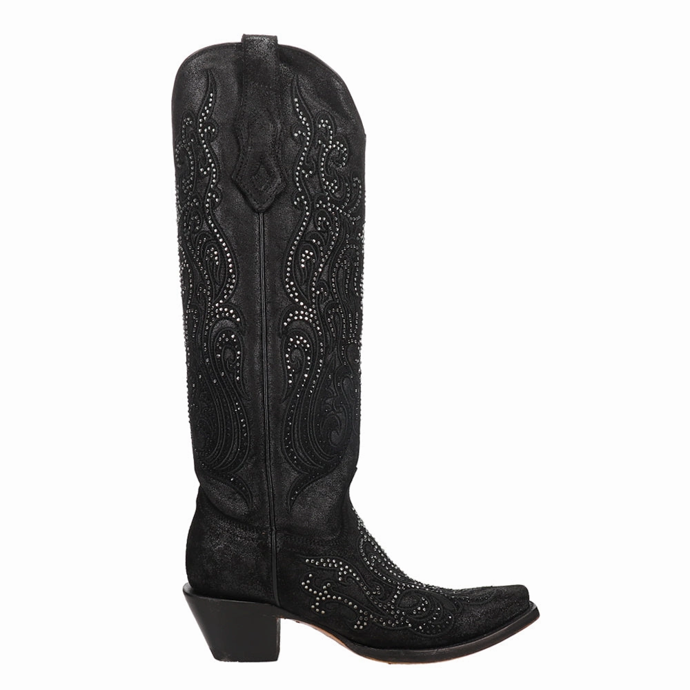 Embroidered Rhinestone Snip Toe Cowboy Boots Slip Resistant Sole