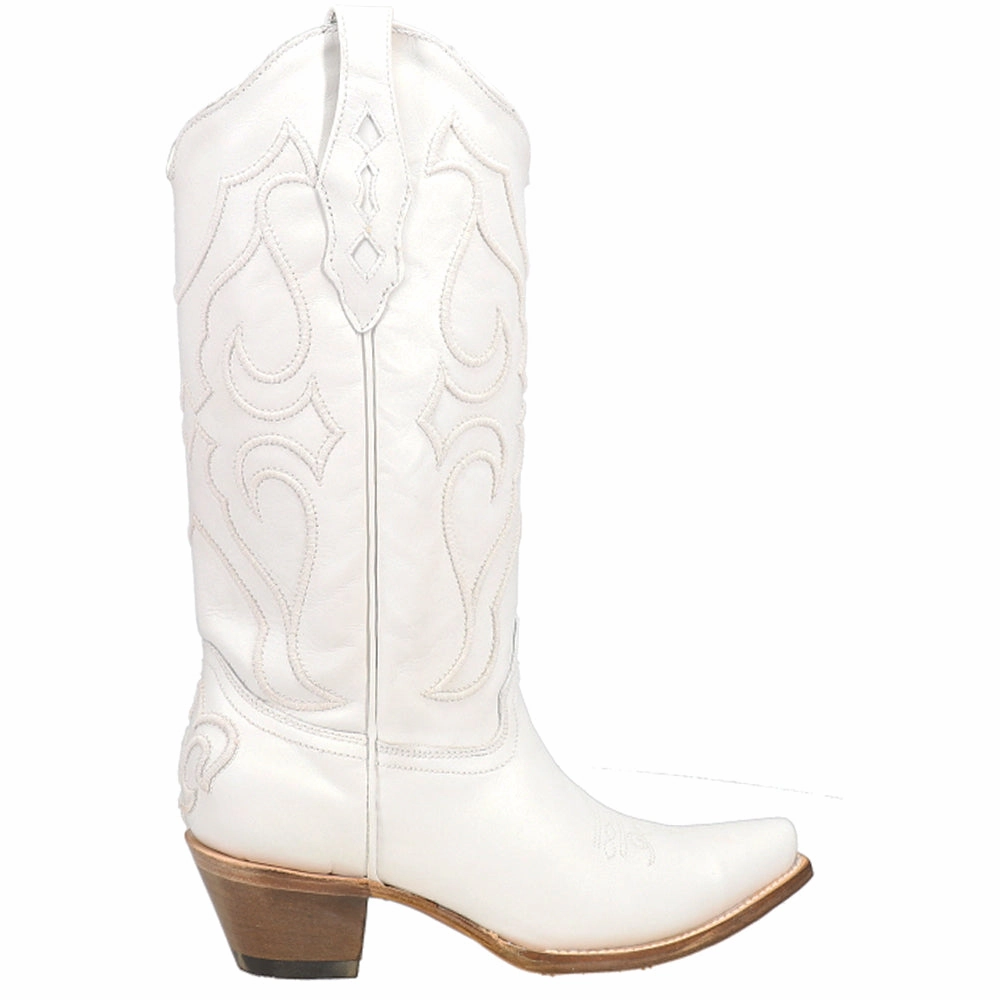White Embroidered Snip Toe Cowboy Boots Polyester Seamless Comfort River Crossing