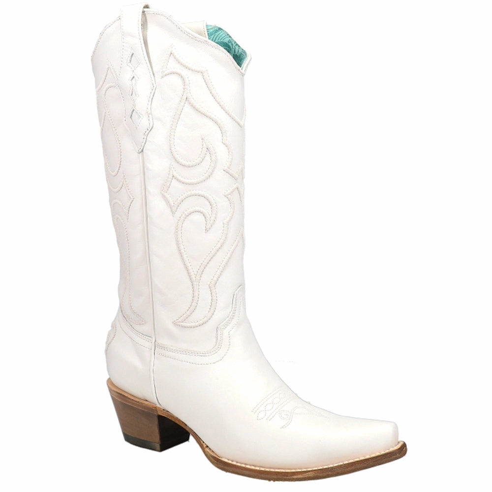 White Embroidered Snip Toe Cowboy Boots Multi Density Midsole