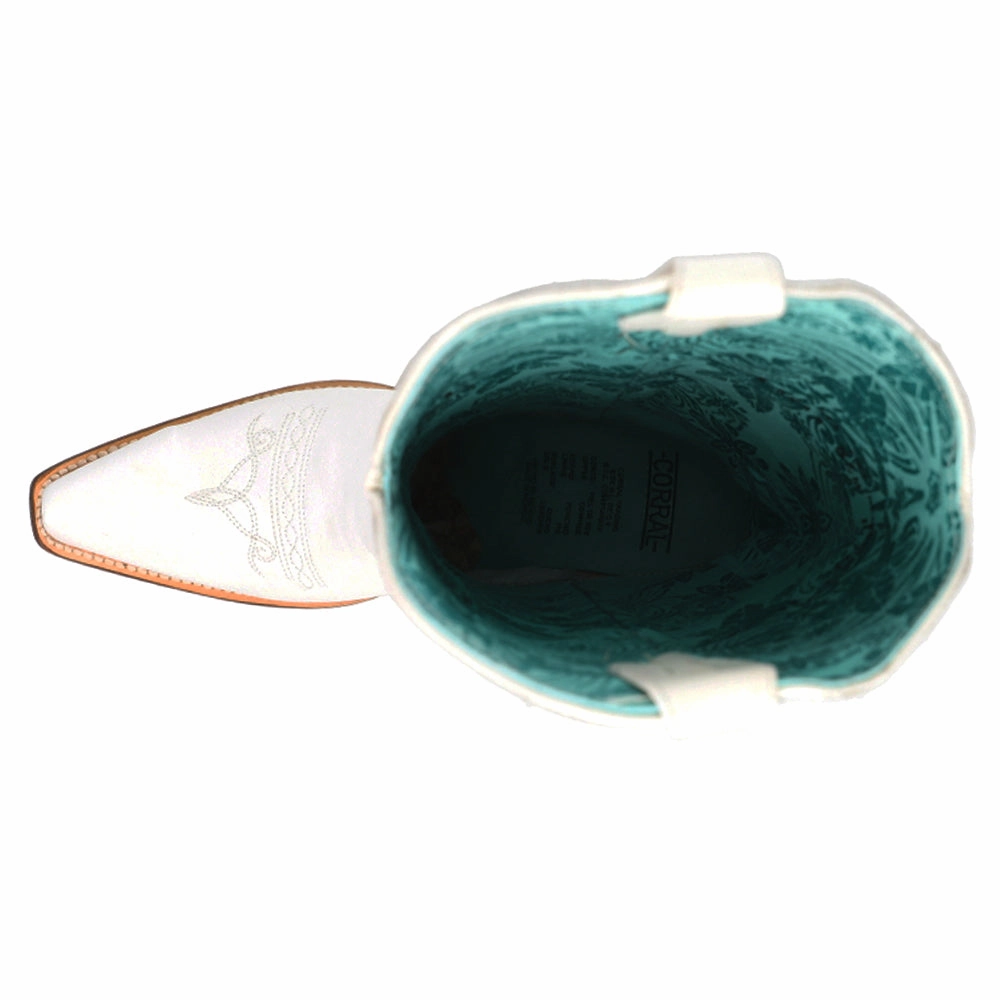 White Embroidered Snip Toe Cowboy Boots Outdoor Mission Subtle Finish