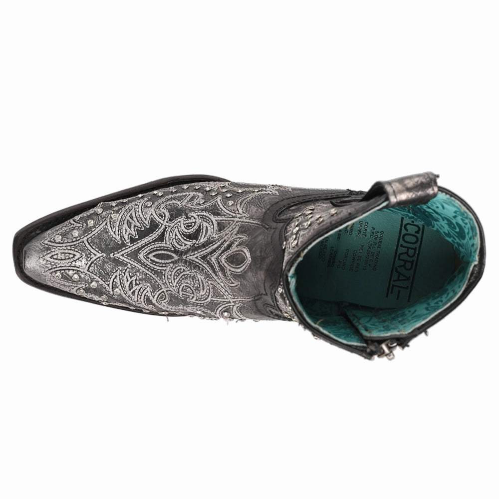 Art 21 Crystal Tooled Inlay Snip Toe Cowboy Booties Transitional Look well-made