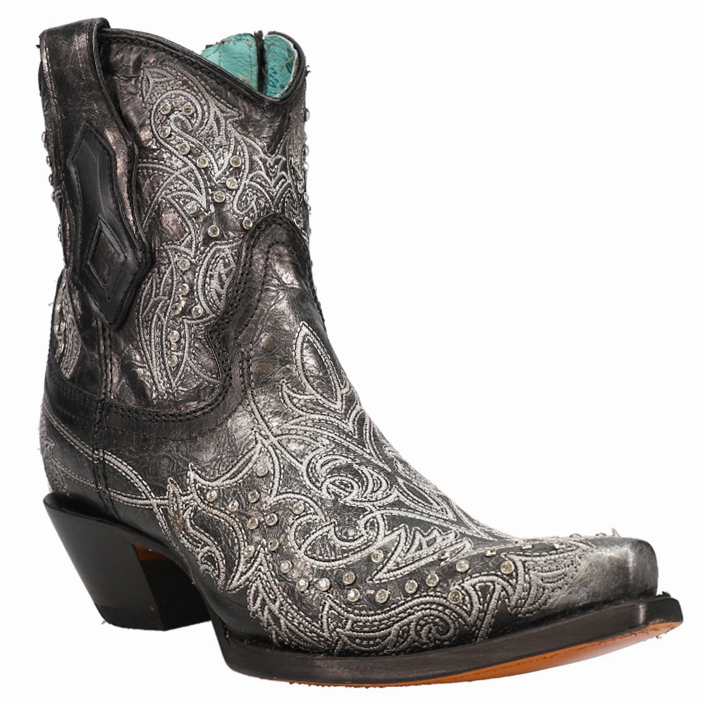 Art 21 Crystal Tooled Inlay Snip Toe Cowboy Booties Grippy Outsole Mountain Climber