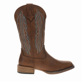Traction Enhanced Base Loretta Embroidered Square Toe Pull On Cowboy Boots