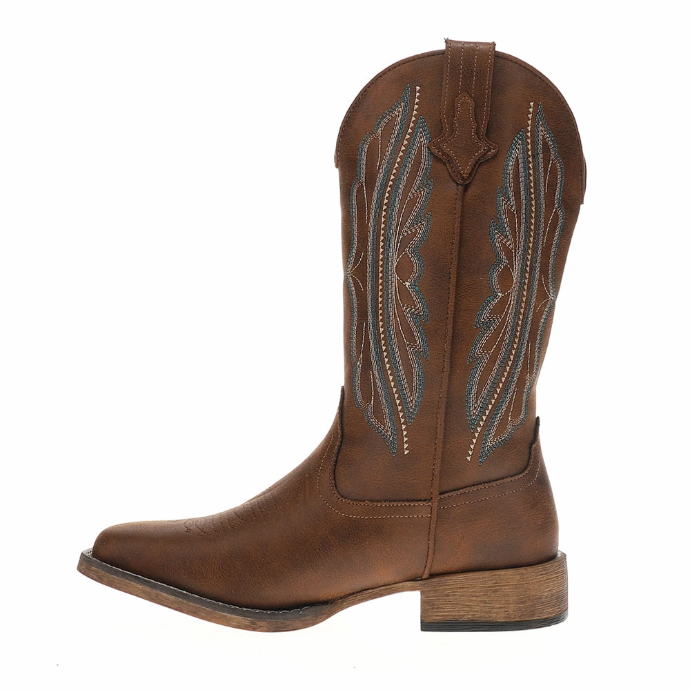 Loretta Embroidered Square Toe Pull On Cowboy Boots All terrain AnkleSupport