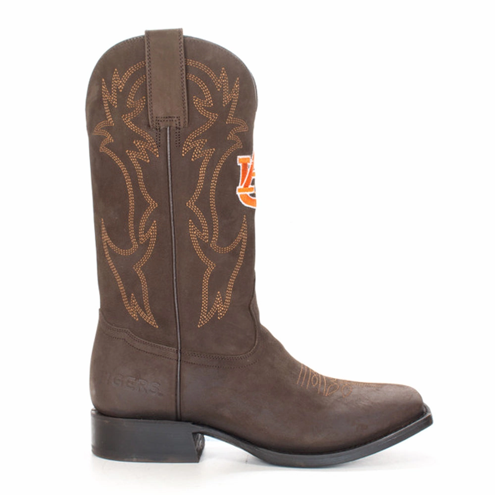 Rough Ground Auburn University Embroidered Round Toe Pull On Cowboy Boots