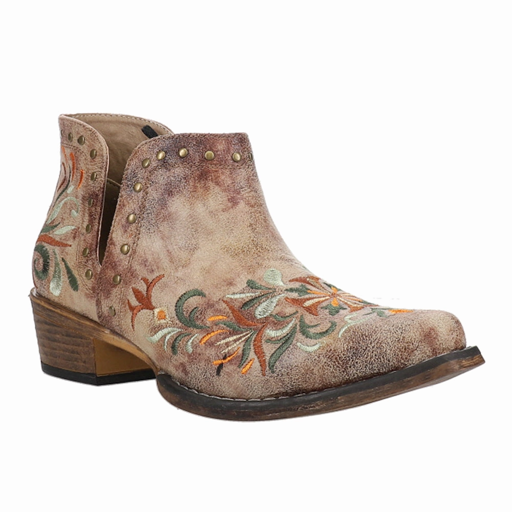 Adjustable Strap Mechanism Ava Floral Embroidered Snip Toe Cowboy Booties