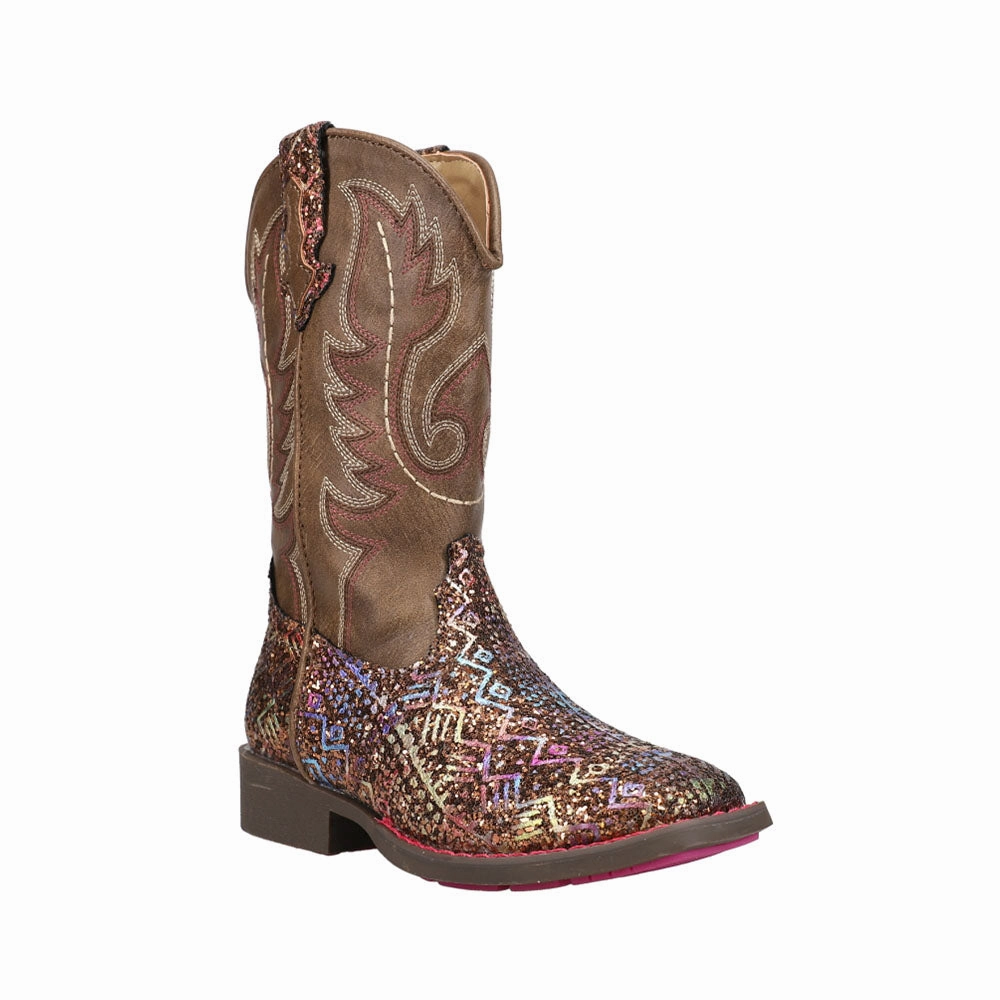 Western Style Practical Style Aztec Glitter Square Toe Cowboy Boots (Little Kid)