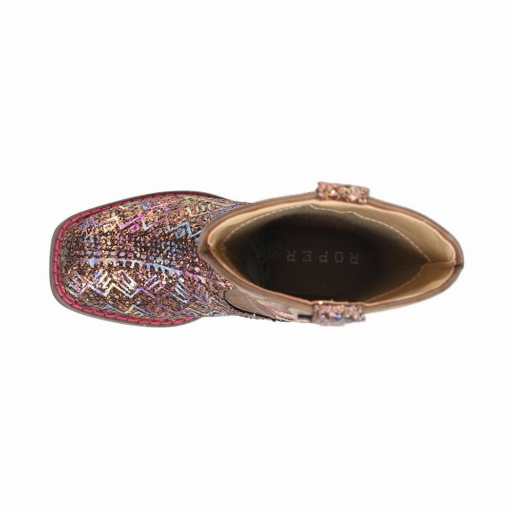 Aztec Glitter Square Toe Cowboy Boots (Little Kid) Toe Protection Tech Compact Build