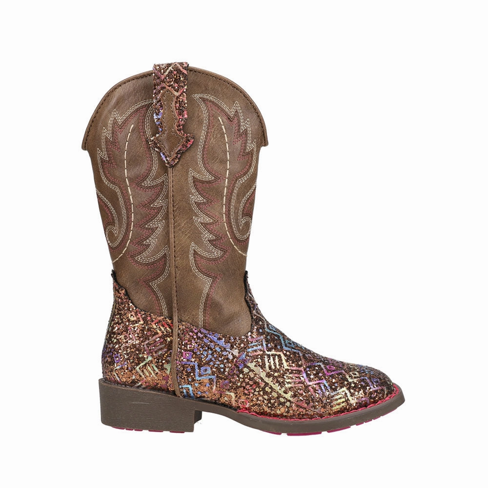Aztec Glitter Square Toe Cowboy Boots (Little Kid) Comfortable Movement