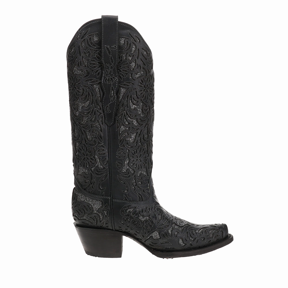 Date Ready London Edge Glitter Tooled Inlay Snip Toe Pull On Cowboy Boots