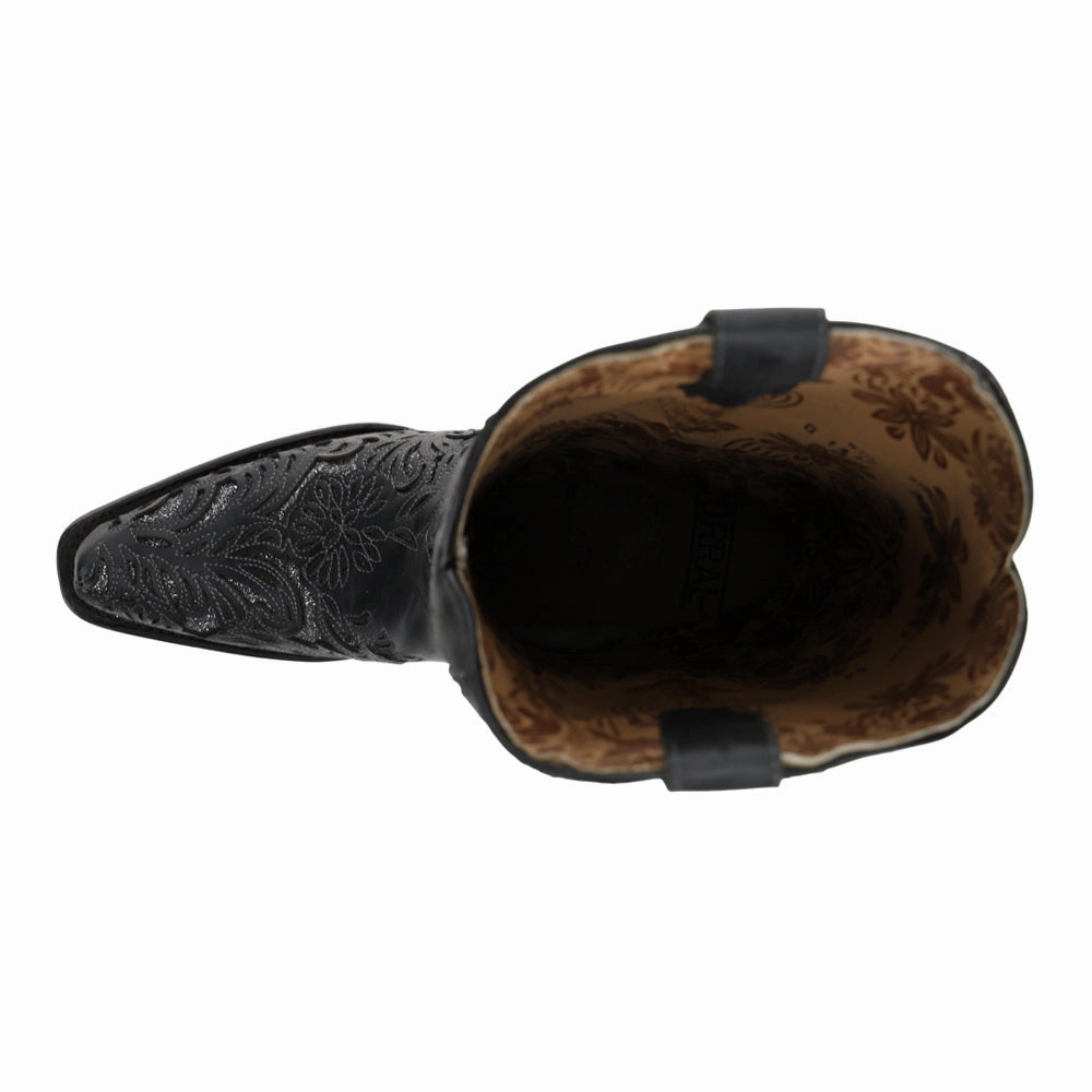 Shock Absorbing Comfort Seeker Glitter Tooled Inlay Snip Toe Pull On Cowboy Boots