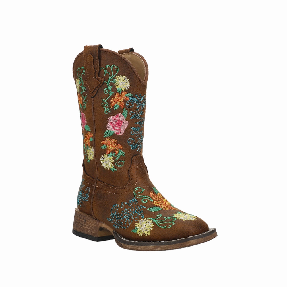 Rubber Compound Outsole Comfort Lining Windy Weather Bailey Floral Square Toe Cowboy Boots (Little Kid-Big Kid)