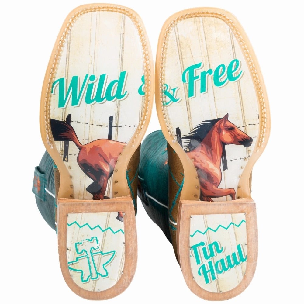 Barb Wire Graphic Square Toe Cowboy Boots Padded Interior Weekend Wanderer ShockAbsorbing