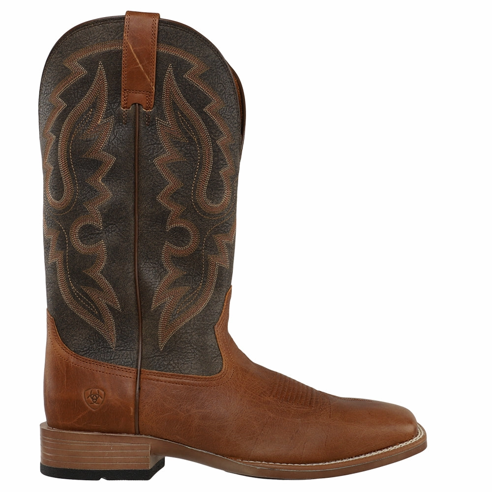 Barton Ultra Rustic Embroidered Pull On Cowboy Square Toe Boots Boosted sole least hiking