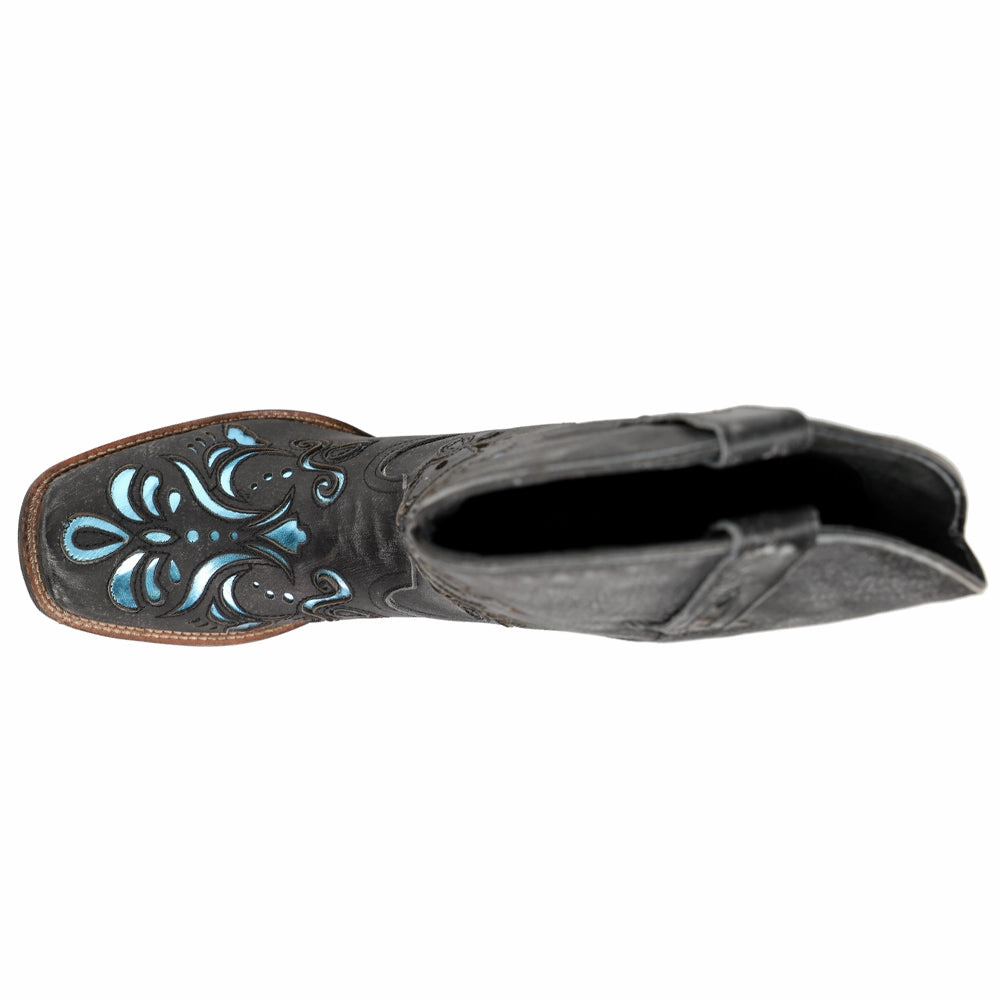 Machine washable Belle Metallic Tooled Inlay Square Toe Cowboy Boots