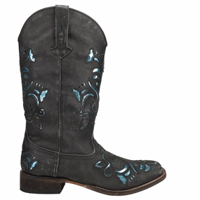 Seamless Fit Belle Metallic Tooled Inlay Square Toe Cowboy Boots