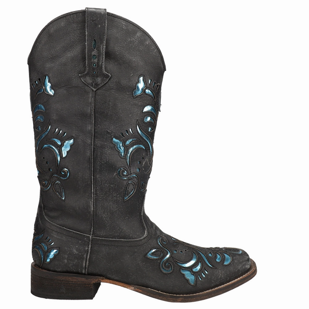 Seamless Fit Belle Metallic Tooled Inlay Square Toe Cowboy Boots