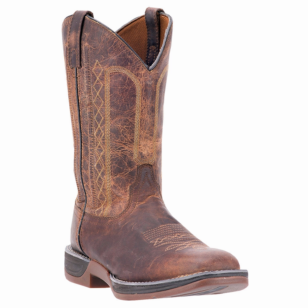 Bennett Distressed Embroidered Square Toe Pull On Cowboy Boots All-Weather Performance Ventilation Perforations