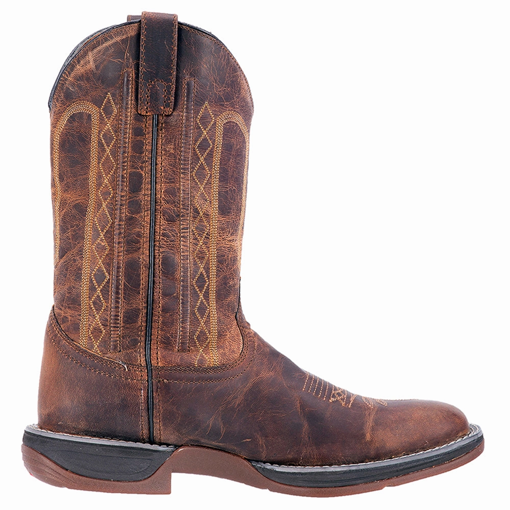 Bennett Distressed Embroidered Square Toe Pull On Cowboy Boots Lightweight Build
