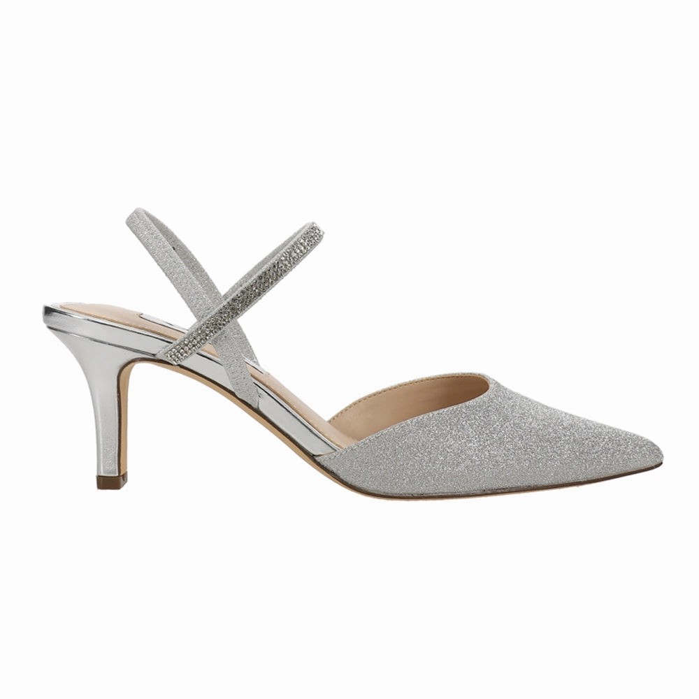 Special Fit Billie Metallic Glitter Rhinestone Pointed Toe Slingback Pumps