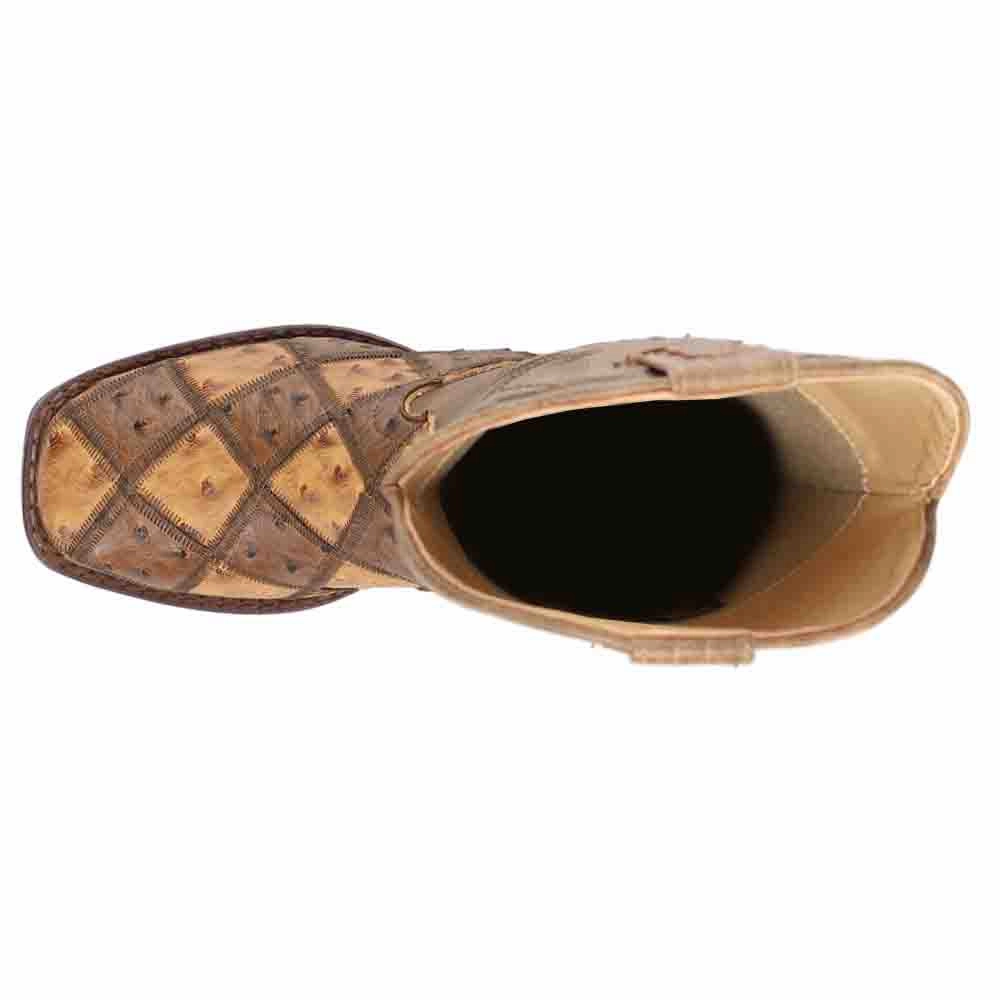 Bird Blocks Ostrich Square Toe Cowboy Boots (Big Kid) Step Control