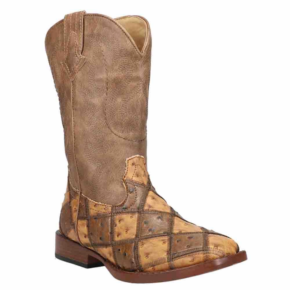 Bird Blocks Ostrich Square Toe Cowboy Boots (Big Kid) rubber Comfort Lining Daily Walks