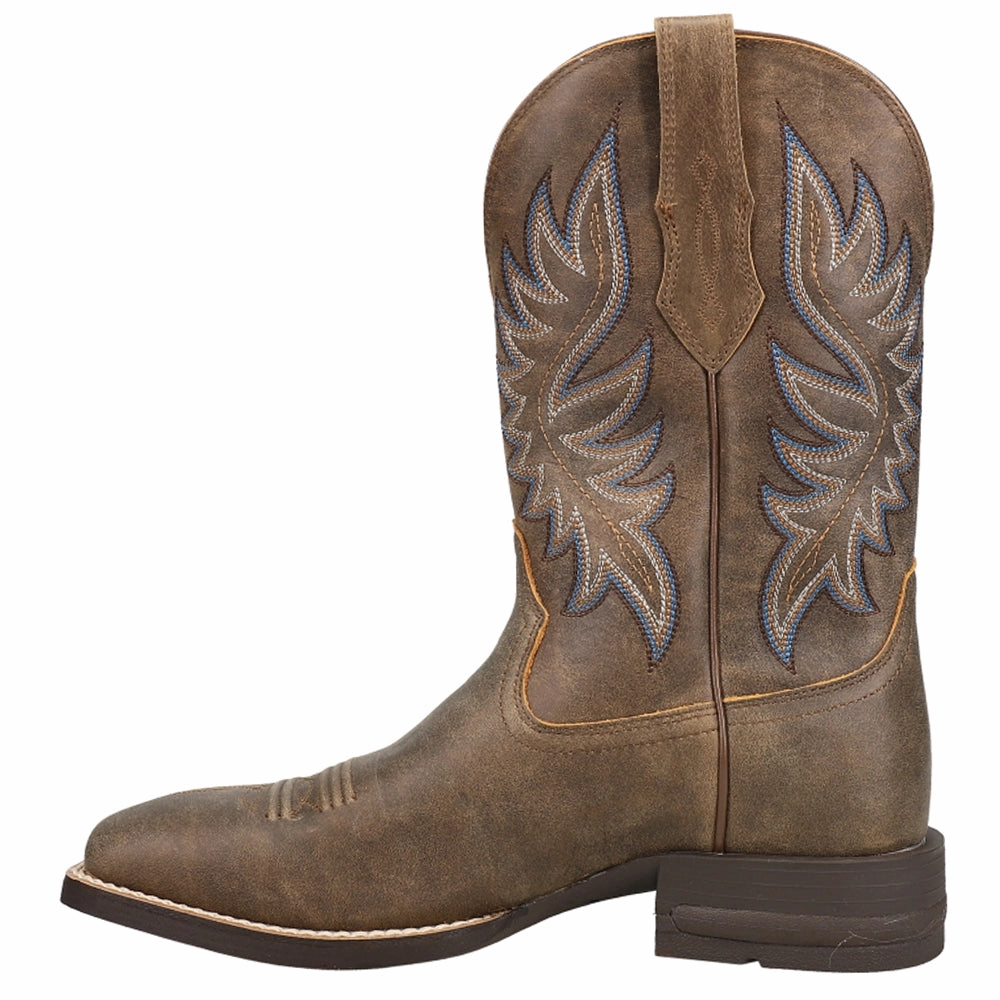 Pain Relief Brander Embroidered Square Toe Pull On Cowboy Boots