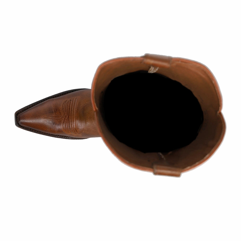 Bronze Tooled Inlay Snip Toe Cowboy Boots Compression Molded Sole Seamless Comfort Cold Weather Commuter