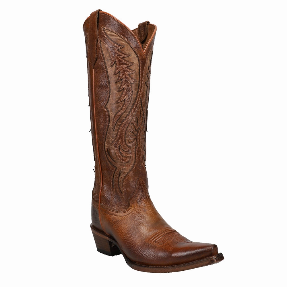 Winter Comfort Neutral Pair Bronze Tooled Inlay Snip Toe Cowboy Boots